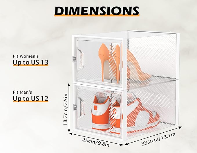 Shoe Organizer, 12 Pack Shoe Storage Shoe Organizer for Closet, Shoe Boxes Clear Plastic Stackable Shoe Storage Boxes for Size 13