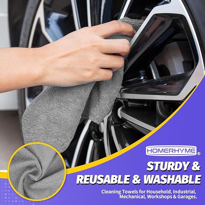 HOMERHYME Microfiber Cleaning Cloth, 200 Pack Grey Cleaning Rags Microfiber Towel Bulk Absorbent Lint-Free Wash Cloths, All-Purpose Towels for Cars, Shop, Automotive, Garage, Home & Kitchen