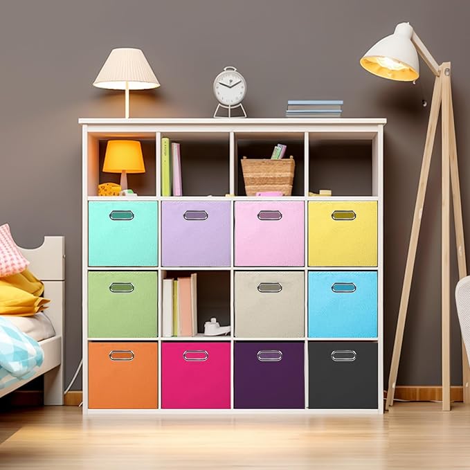 ShellKingdom Storage Bins, Foldable Fabric Storage Cubes And Cloth Storage Organizer Drawer with Metal Handle For Closet And Toys Storage, 11 X 10.5 X 10.5 INCH, 6 Pack (Lavender)