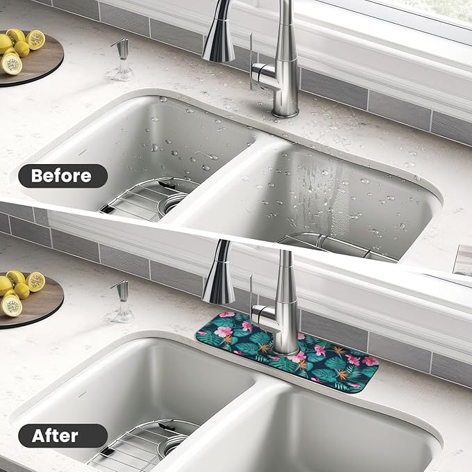 Hawaii Hawaiian Flower Leaf 15" X 5.5" Kitchen Sink Splash Guard Faucet Faucet Guard Draining Mat Sink Splash Guard Faucet Kitchen Bathroom