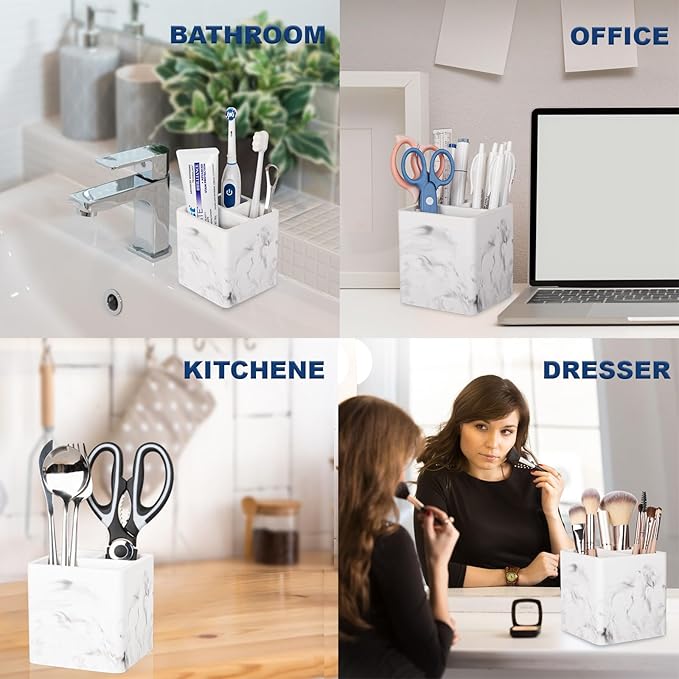 Diatomite Toothbrush Holders for Bathrooms, Electric Toothbrush and Toothpaste Holder 3 Slots Tooth Brush Organizer for Bathroom Countertop, Shower, Vanity - Marble White