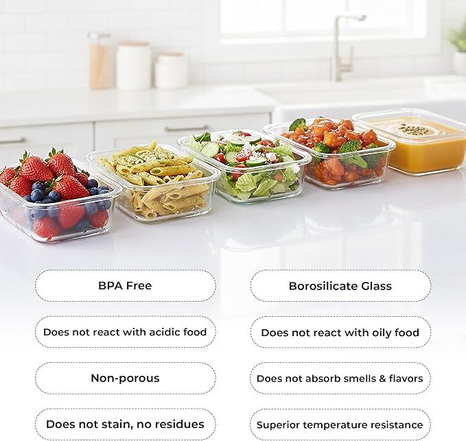 Zulay Kitchen 5 Piece Large Glass Tupperware Container Set with Lids - Premium BPA Free Borosilicate Glass Food Storage Containers - Leak-Proof Meal Prep - Microwave, Freezer & Oven Safe - Gray