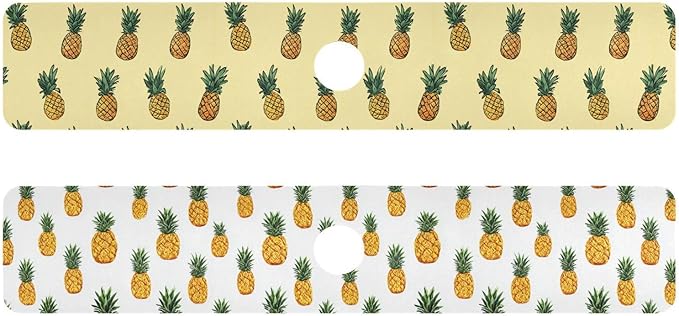 Light Yellow Pineapple White Kitchen Sink Splash Guard Sink Faucet Mat Faucet Handle Drip Catcher Drain Mats for Kitchen Bathroom Countertop Absorbent Dish Drying Pad 2Pack 30x5.4IN