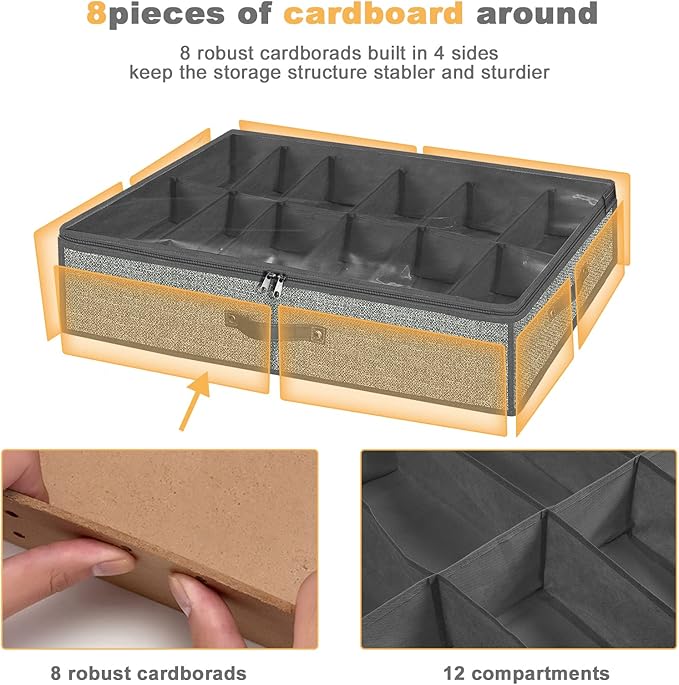 homyfort Under Bed Shoe Storage Organizer for Closet Fits 24 Pairs-Sturdy Underbed Shoe Containers Boxes Organizador De Zapatos with Clear Cover,Set of 2, 29.3 x 23.6 x 5.9inch (Linen-like Grey)