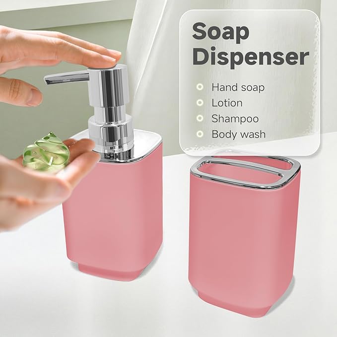 2Pack Light Pink Bathroom Accessories Set, Bohemian Bathroom Sink Set, Contain Soap Dispenser, Toothbrush Holder, Bathroom Toothbrush Holder Set