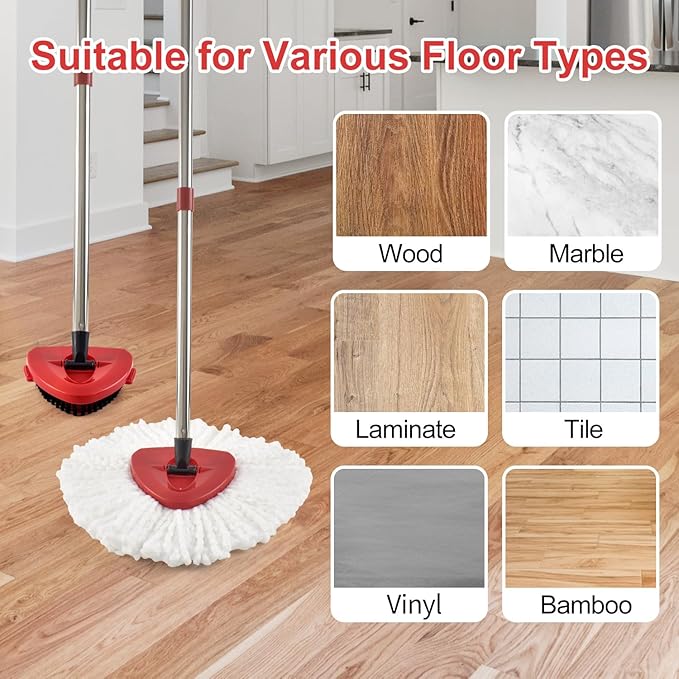 Mop Head Replacement Compatiable with Ocedar EasyWring 1-Tank System,Mircofiber Mop Heads Refill and Scrub Brush for O Cedar Easywring Spin Mop, 6 Pack Mop Refills & 2 Scrubber Head to Floor Cleaning