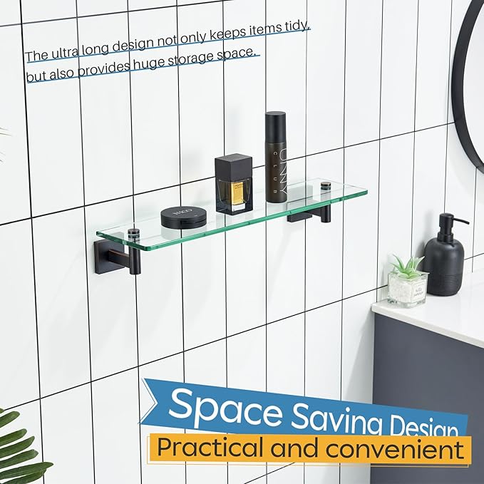 KOKOSIRI Wall Shelves Bathroom Hardware Glass Floating Shelf 20-Inch for Bedroom, Living Room, Kitchen, Hanging Rack Oil Rubbed Bronze B1105ORB-L20