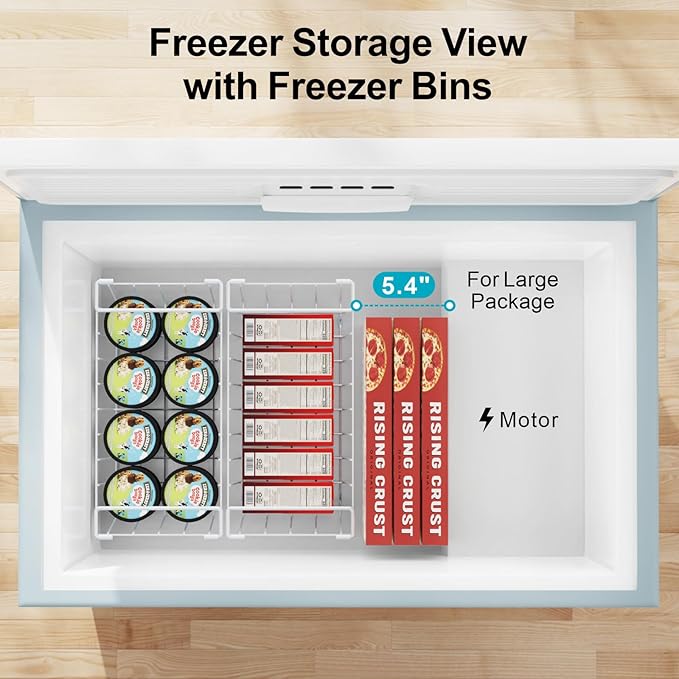 iSPECLE Freezer Organizer Bins - Fits 7 Cu.Ft Chest Freezer, 4 Pack Stackable Wire Baskets(14.7" Length), Heavy Duty Coated Deep Freezer Organizer, Rust Resistant for Frozen Food Sorting, White
