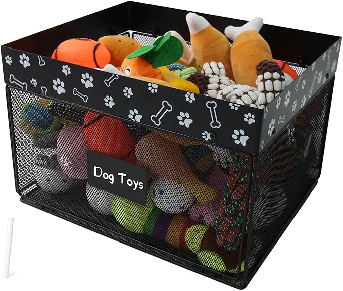 Geyecete dog toy bin chew proof metal dog toy box pet toy basket large Toy organizer Pet Wire mesh folding Dog Toy Organizer for personalized basket