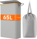 Lifewit 65L Slim Laundry Hamper with Lid, Narrow Laundry Basket with Removable Bag & Bamboo Handles, Fodable Thin Dirty Clothes Hamper for Laundry Collapsible Bin for Bathroom Bedroom Dorm,Silver Grey