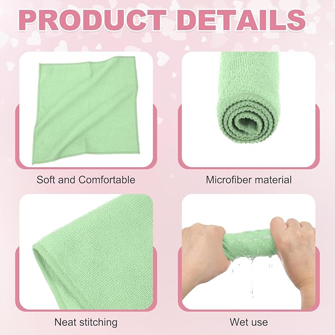 uxcell 5 Pcs Microfiber Cleaning Cloth, Kitchen Towels Reusable Microfiber Towels Highly Absorbent for Household Cleaning Supplies, Kitchen, Bathroom, Light Green(Square), 11.8" X11.8