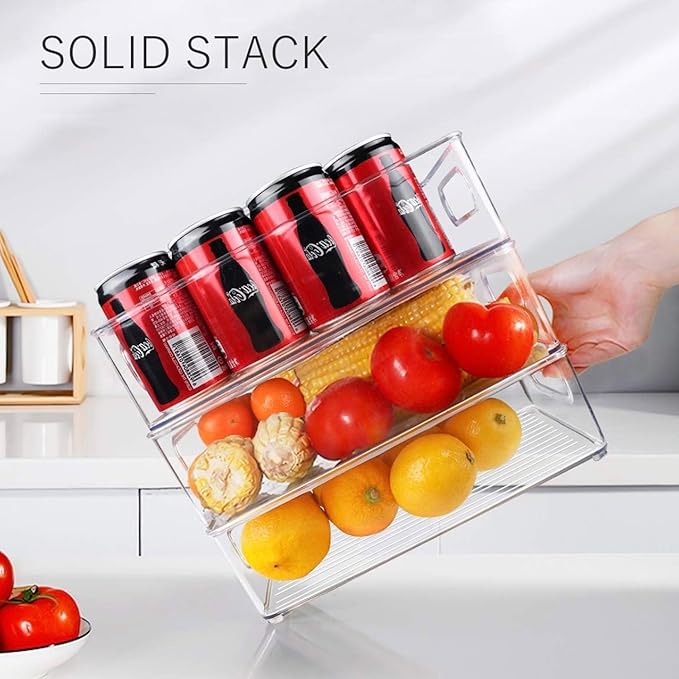 6 Pack Refrigerator Organizer Bins,3 Sizes Stackable Clear Pantry Storage with Handles for Fridge, Freezer, Shelves, Drawer, Snack Organizer for Home & Kitchen
