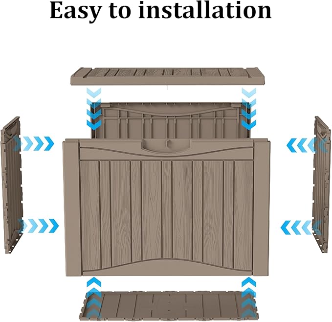 Outdoor Storage Box Waterproof, 50 Gallon Lockable Resin Deck Box Small, Patio Storage Bin for Pool Accessories Cushion Furniture, Garden Tools, UV-Resistant Outside Delivery Grey