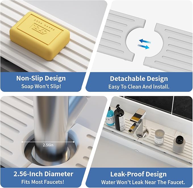 Fast Drying Kitchen Sink Splash Guard, Durable Stone Kitchen Faucet Mat, Water Absorbing Stone Tray for Sink, Diatomite Faucet Mat for Kitchen Sink, Stone Drying Mat for Kitchen and Bathroom Counter