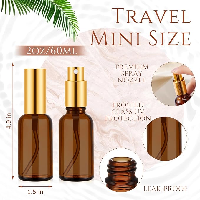 Roshtia 30 Pcs 2 Oz/ 60 ml Amber Glass Spray Bottle Refillable Perfume Atomizer Clear Decorative Empty Bottles with Fine Mist Sprayer Pump for Face Body Travel