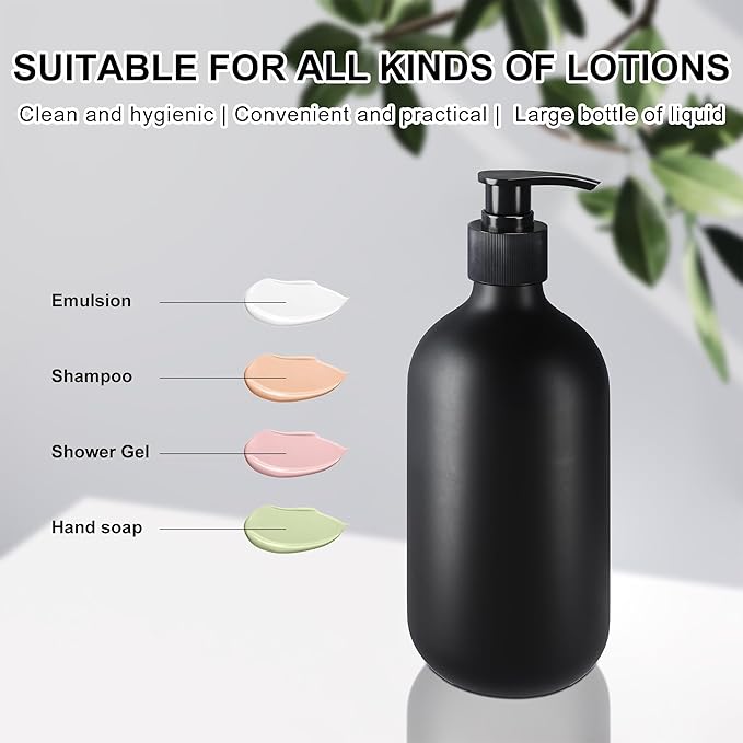 2Pcs Black Soap Dispenser, 16oz Plastic Dish & Hand Soap Dispenser for Kitchen, Empty Liquid & Lotion Dispenser Set for Bathroom Accessories