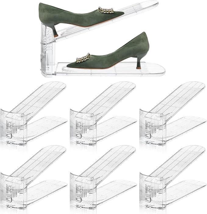 MOOKNAT Adjustable Shoe Slots Organizer,6 PACK Transparent Shoe Stackers Shoe Rack Holder Shoe Space Savers Double Layer Stack Shoe Racks for Closet Organization(Transparent)