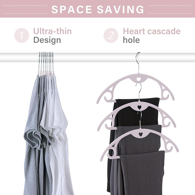IEOKE Velvet Hangers 50 Pack: Felt Clothes Hangers Heavy Duty Shirt Sweater Hangers No Shoulder Bump Non Slip Slim Thin Coat Hangers for Closet - Pink Multi