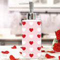 JarThenaAMCS Valentine's Day Soap Dispenser Glass Dispenser with Pump Refillable Pink Red White Heart Liquid Soap Container for Kitchen Bathroom Countertop Decor
