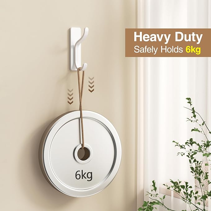 niffgaff Wall Hooks for Coat and Towel: 13lb Adhesive Door Hanger Stick On, Sticky Hook for Wall, Closet, Bathroom - White, 4 Pack