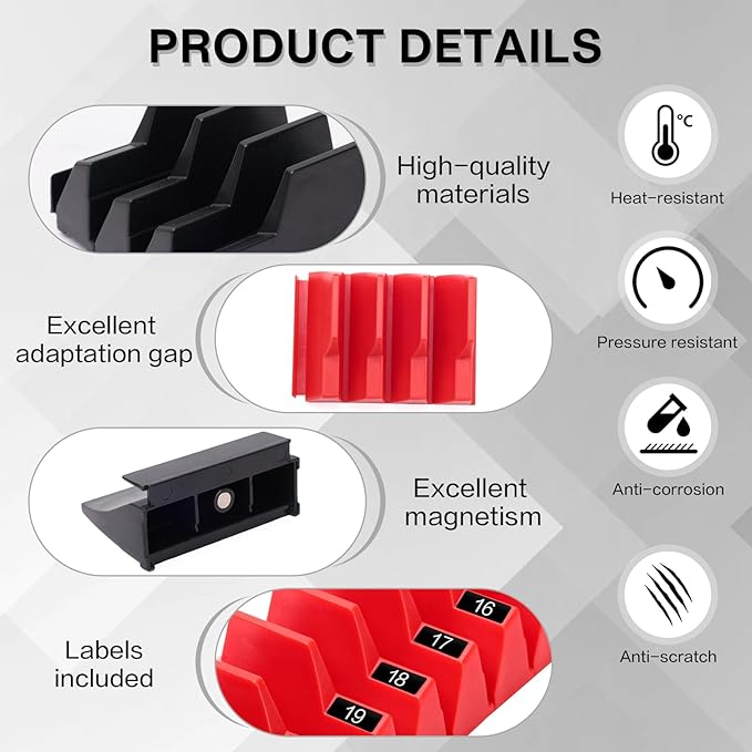 42 Pieces Modular Wrench Organizer Magnetic Wrench Holder Plastic Modular Tool Organizers with Label for Tool Drawer Storage (Black and Red, for 100 Wrenches)