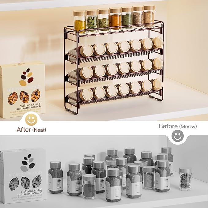 4 Tier Spice Rack Organizer for Cabinet, Detachable Spice Rack for Countertop, Freestanding Spice Organization for Cabinet, Seasoning Organizer for Kitchen Pantry (13.4" Wx11.2 H, No Jars)