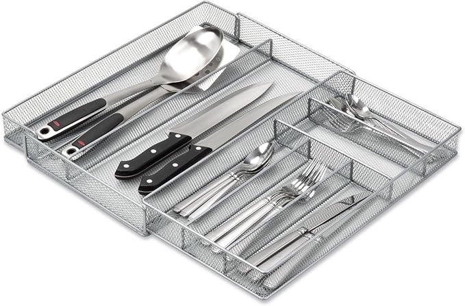 Honey-Can-Do KCH-02163 Steel Mesh 7-Compartment Expandable Utility Drawer Organizer, Silver