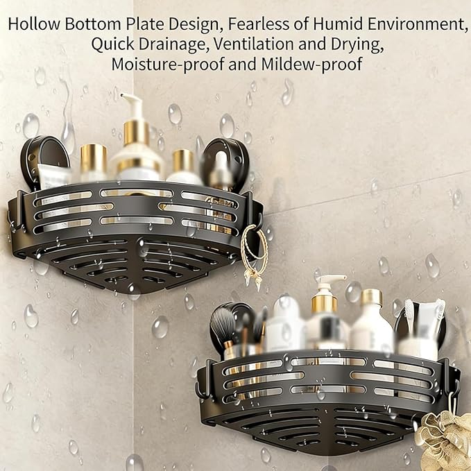 HIDEZHI Triangle Suction Cup Shower Caddy, Suction Cup Corner Shower Shelf, No-Drill Bathroom Corner Caddy, Triangle Suction Cup Corner Shelves, Removable Wall Storage Rack (Gray)