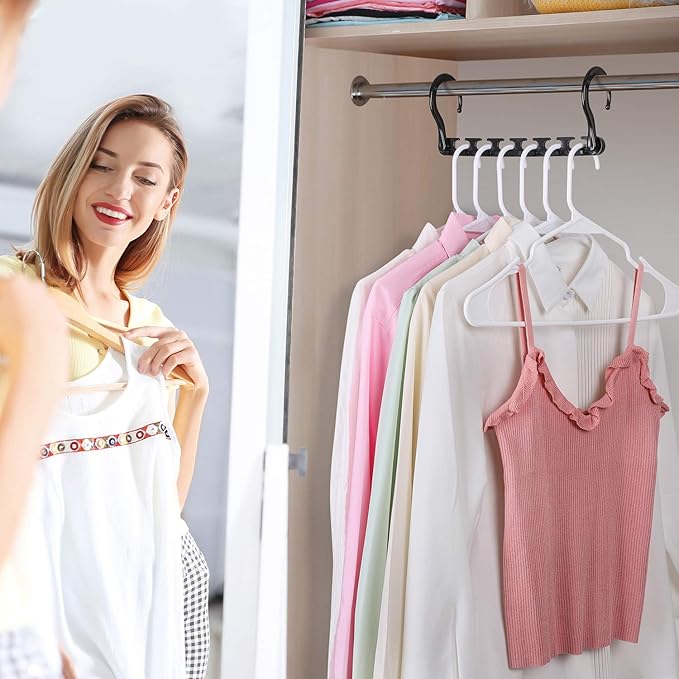 HOUSE DAY Sturdy Plastic Space Saving Hangers Cascading Hanger Organizer Closet Space Saver Multi Hangers for Heavy Clothes, Closet Organizers and Storage,College Dorm Room Essentials (20 Pack Black)