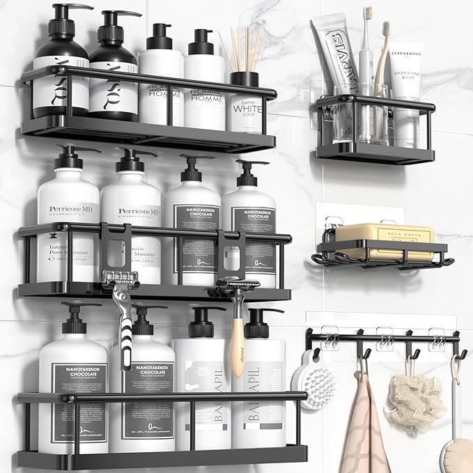 YASONIC Shower Caddy Adhesive, Rustproof Shower Shelves for Inside shower, No Drilling Bathroom Organizers and Storage, 6 Pack Large Capacity Bathroom Caddy for Kitchen & Home Decor-XXL Size