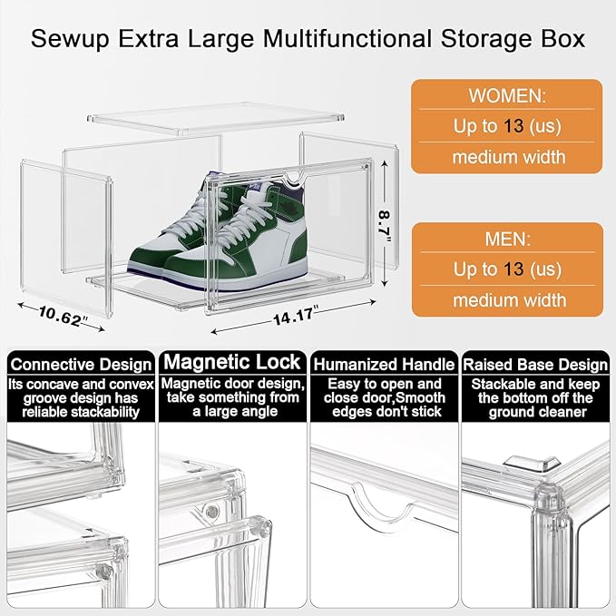 Acrylic Display Cases for Collectibles - Stackable Plastic Storage Shoe Boxes - Magnetic Lid, Figure Organizer