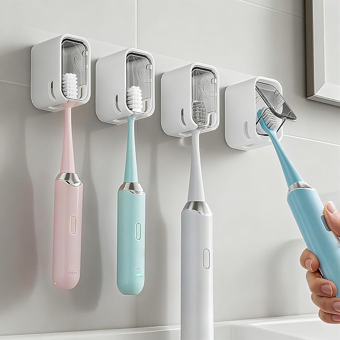 Toothbrush Holders for Bathroom, Travel Toothbrush Head Covers Caps Wall Mounted Toothbrush Holder Single Slot Toothbrush Dispenser Storage Organizer for Travel, Camping, Family, Business 4 PCS