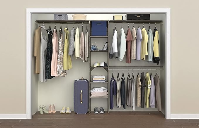 ClosetMaid SuiteSymphony Wood Closet Organizer Kit with Tower, 3 Hang Rods, Top Shelves, Adjustable, Fits Spaces 5-9 ft. Wide, Graphite Grey