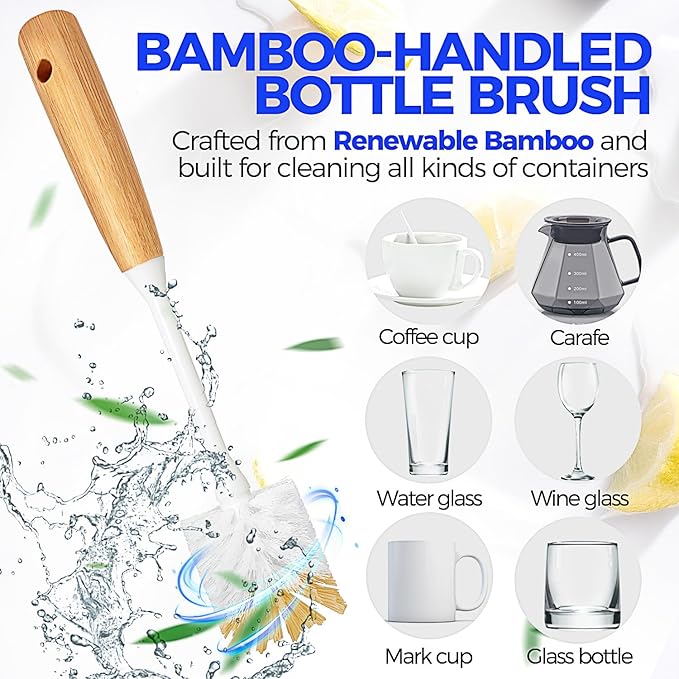 Holikme 6 Pack Dish Brush Kitchen Brushes Set with Vegetable Palm Brush, Bottle Brush, Dish Brush and Straw Brush, Fruit Cleaning Brushes for Cleaning Potato Skillet Wok Pot Pan Cast Iron, Yellow
