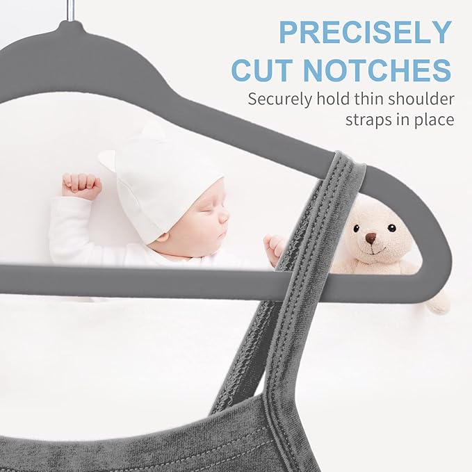 Kids Velvet Hangers 11 Inches Children's Clothes Hangers Non-Slip Baby Hangers Space-Saving Infant Closet Organizer | Durable & Lightweight (Grey,50pack) by MOERKADA