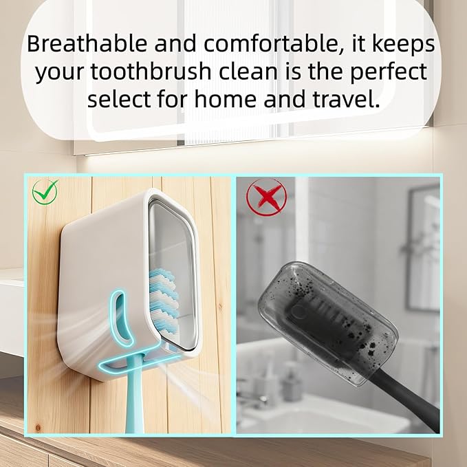 Toothbrush Holders for Bathroom, Travel Toothbrush Head Covers Caps Wall Mounted Toothbrush Holder Single Slot Toothbrush Dispenser Storage Organizer for Travel, Camping, Family, Business 2 PCS