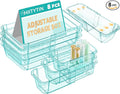 8 Pcs Mixed Extendable Clear Drawer Organizer, All Adjustable Vanity Storage Box, 4-Size Desk Drawer Organizer, Acrylic Storage Bins for Makeup, Bedroom Dressers Tool Organizer for Gadgets, Blue