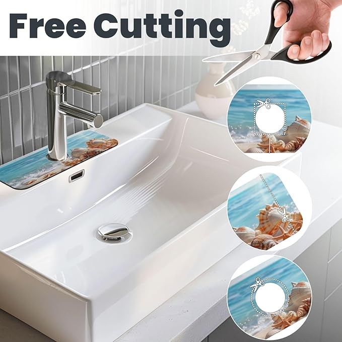 Faucet Draining Mat For Kitchen Sink, Beach Seashells Starfish Diatom Mud Absorbent Drain Pad For Bathroom Kitchen Sink Splash Guard Drying Mat