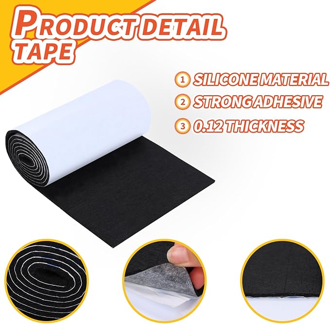 Felt Furniture Pads, Felt Strips with Adhesive Backing, Cuttable Felts Chair Pads, Anti Scratch Floor Protectors for Furniture Feet Chair Legs (40 x 5 x 0.12 Inch, Black)