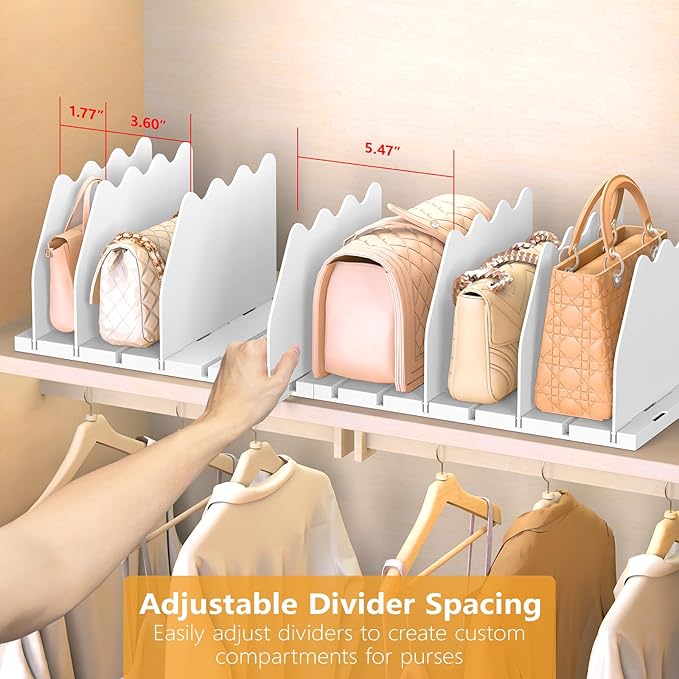 Ronlap Purse Storage Organizer for Closet, White Closet Bag Storage Dividers Rack Shelf Purse Dividers for Closet Organization Handbag Separators Closet Purse Organizers and Storage, 2 Pack, White