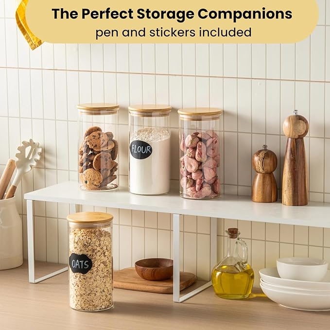 HeipokLife 4 Pack 42oz Glass Jars with Bamboo Lids,Glass Storage Containers with Lids,Clear Airtight Food Storage Jar for Flour,Oat,Coffee,Tea,Sugar,Cookies,Pantry Organizers 3mm Thick Canisters