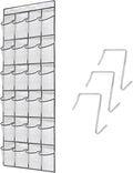 TidyMaster Over the Door Shoe Organizer, 24 Large Breathable Mesh Pockets, Space Saving Hanging Storage Holder, Hangs on Closets for Shoes, Accessories, 3Hooks, GREY (66"x 19")