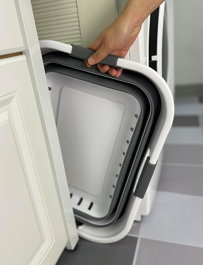 SAMMART 42L (11 Gallon) Set of 2 Collapsible Plastic Storage Basket - Foldable Pop Up Storage Container - Portable Laundry Organizer - Space Saving Hamper (Grey/Steel Grey, 42L (Style B))
