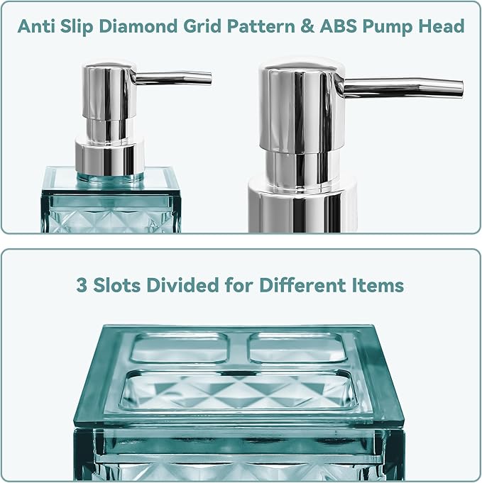 2PCS Mint Blue Bathroom Accessories. Contain Soap Dispenser and Toothbrush Holder Set. Boho Bathroom Set for Blue Bathroom Décor