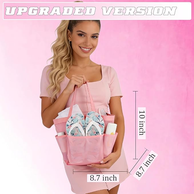 Attmu Mesh Shower Caddy Portable for College Dorm Room Essentials with 8 Pockets, Hanging Shower Caddy Dorm Basket, Quick Dry Bag for Bathroom