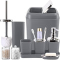 Grey Bathroom Accessories Sets Complete, 9-Piece Bathroom Accessories with Trash Can, Vanity Tray, Soap Dispenser, Soap Dish, Toothbrush Holder, Toothbrush Cup, Toilet Brush and Qtip Holders