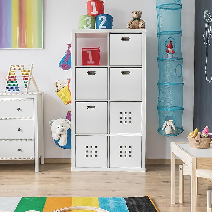 Posprica 13x15x13in Collapsible Storage Bins, Fabric Foldable Cube Storage Boxes, Decorative Storage Baskets Organizer for IKEA Kallax, Shelves, Closet, Clothes, Toy, Set of 4-White