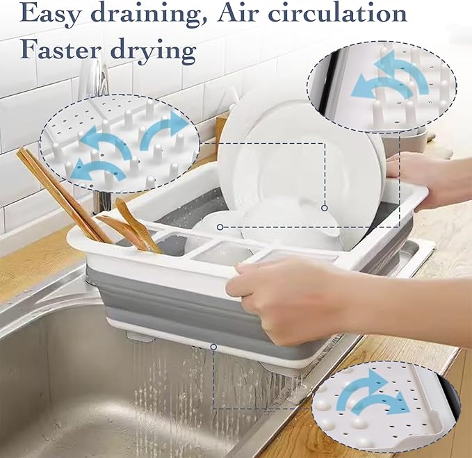 Collapsible Bowls, Plates, and Dishes Drainer, Portable Space-Saving Dish Rack for Kitchen, RV, Campers, and Travel Trailers