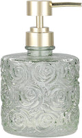Marcella Glass Soap Dispenser with Soap Pump, Refillable 14 Ounce Capacity, Floral Design Rose Patterns, Heavy Weight Thick Glass for Bathroom, Premium Kitchen Soap Dispenser Reseda Sage