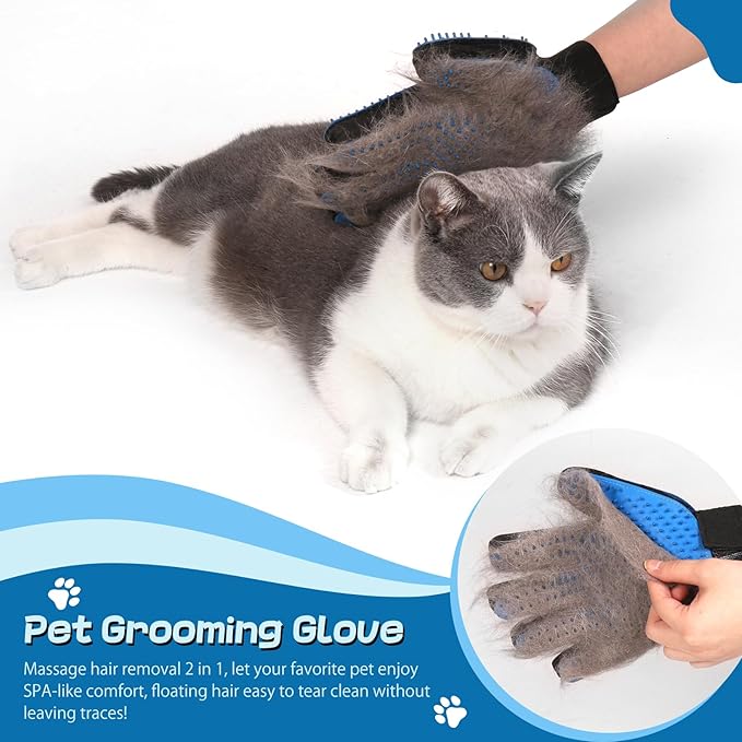 HIDOG 5-in-1 Pet Hair Remover Kit, Washable & Reusable Gel Lint Roller with 40.5" Extendable Handle, Cat Dog Hair Removal Tool, Carpet Rake & Grooming Gloves for Pets, Couch, Furniture, Clothes